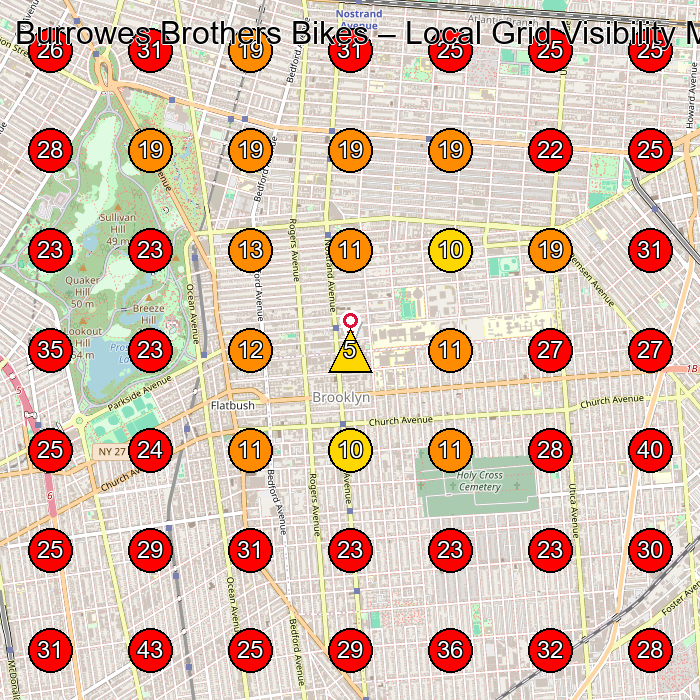 Burrowes Brothers Bikes GeoGrid visibility map for Bicycle Store in Brooklyn